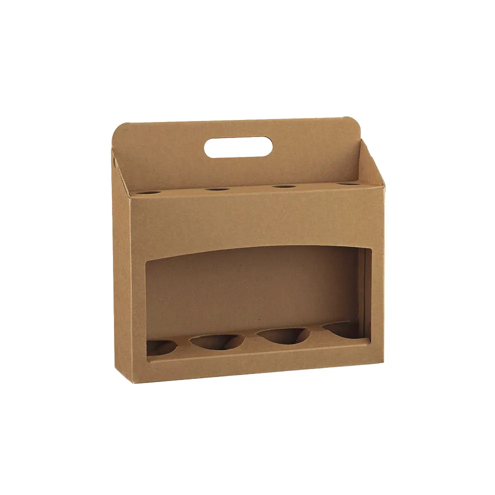 Boîtes 4 bières à fenêtre poignée kraft brun 31x8,5x27,5cm - Paquet de 30 - Mètres de bières, Emballages pour bouteilles de bières