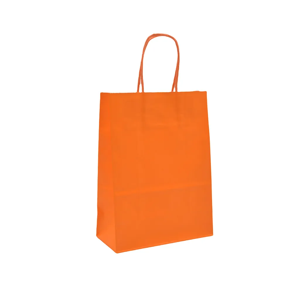 Sacs kraft orange poignées torsadées 26+12x33 cm 117g/m² – Paquet de 100 - Sacs kraft couleur poignées torsadées