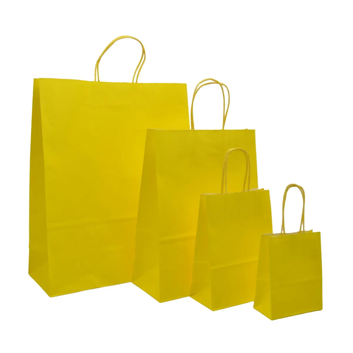 Sacs kraft jaunes poignées torsadées 26+12x33 cm 117g/m² – Paquet de 100 - Sacs kraft couleur poignées torsadées-2