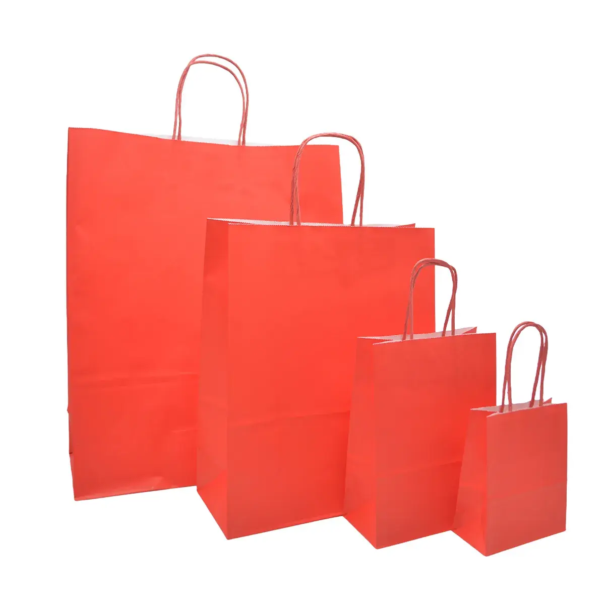 Sacs kraft rouges poignées torsadées 12+6x15 cm 117g/m² – Paquet de 100 - Sacs kraft couleur poignées torsadées-2