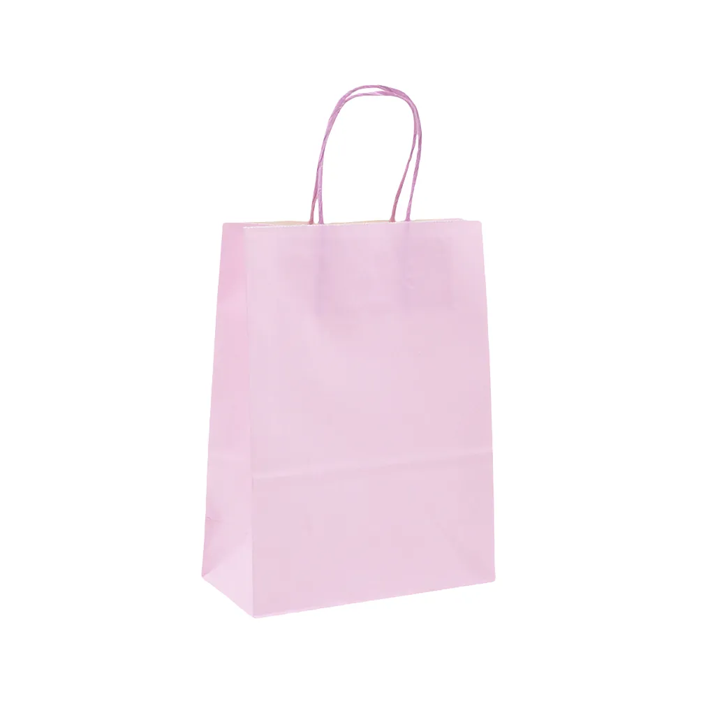 Sacs kraft rose pastel poignées torsadées 26 +12x 33 cm 117g/m² – Paquet de 100 - Sacs kraft couleur poignées torsadées