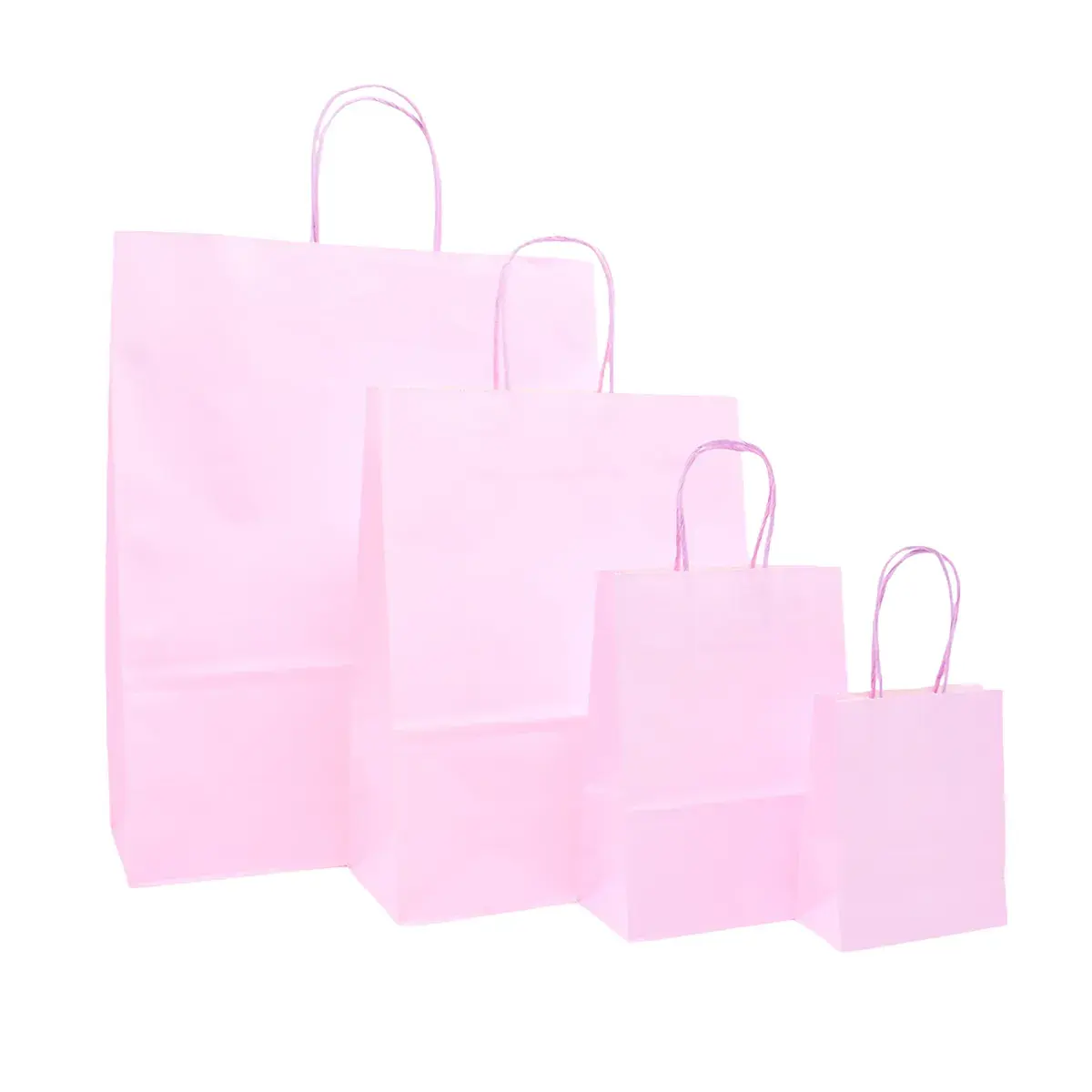 Sacs kraft rose pastel poignées torsadées 26 +12x 33 cm 117g/m² – Paquet de 100 - Sacs kraft couleur poignées torsadées-2
