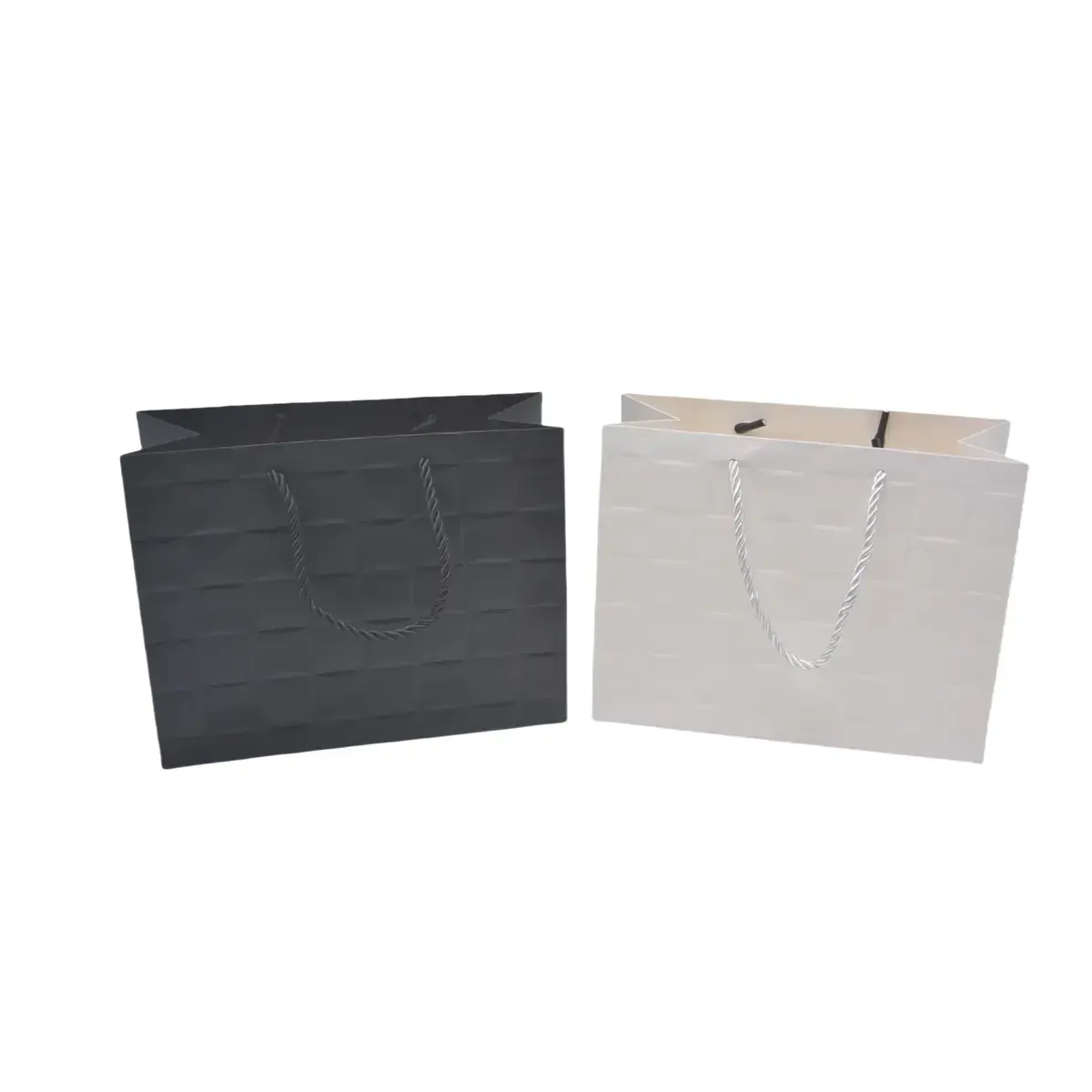 Sacs pelliculés blancs embossés tressés poignées cordelette 31+12x26 cm 210g/m² – Paquet de 20 - Sacs pelliculés à motifs-3