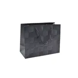 Sacs pelliculés noirs embossés tressés poignées cordelette 23+10x18 cm 210g/m² – Paquet de 20 - Sacs pelliculés à motifs