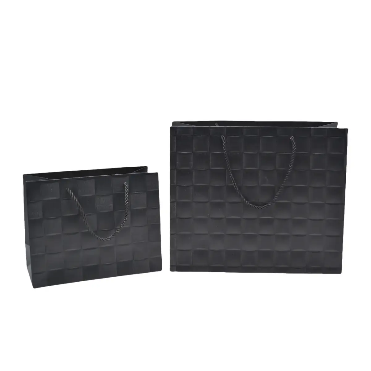 Sacs pelliculés noirs embossés tressés poignées cordelette 23+10x18 cm 210g/m² – Paquet de 20 - Sacs pelliculés à motifs-2