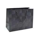 Sacs pelliculés noirs embossés tressés poignées cordelette 31+12x26 cm 210g/m² – Paquet de 20 - Sacs pelliculés à motifs