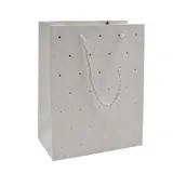 Sacs pelliculés blancs embossés fleurs pois or poignées cordelette 18+10x23 cm 210g/m² – Paquet de 20 - Sacs pelliculés à motifs