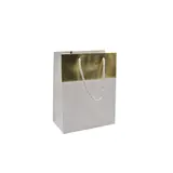 Sacs pelliculés blancs embossés bandeau or poignées cordelette 12+7x15 cm 210g/m² – Paquet de 20 - Sacs pelliculés à motifs