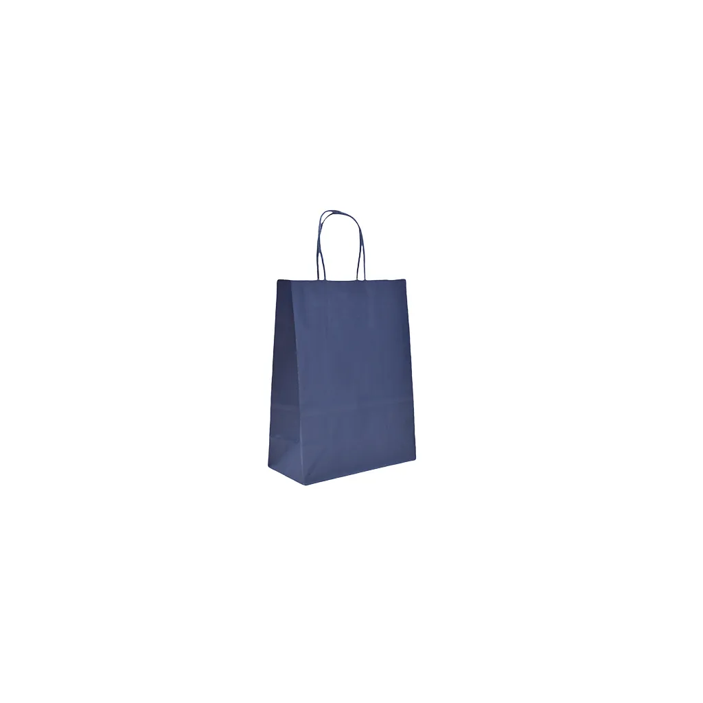 Sacs kraft bleu marine poignées torsadées 12+6x15 cm – Paquet de 100 - Sacs kraft couleur poignées torsadées