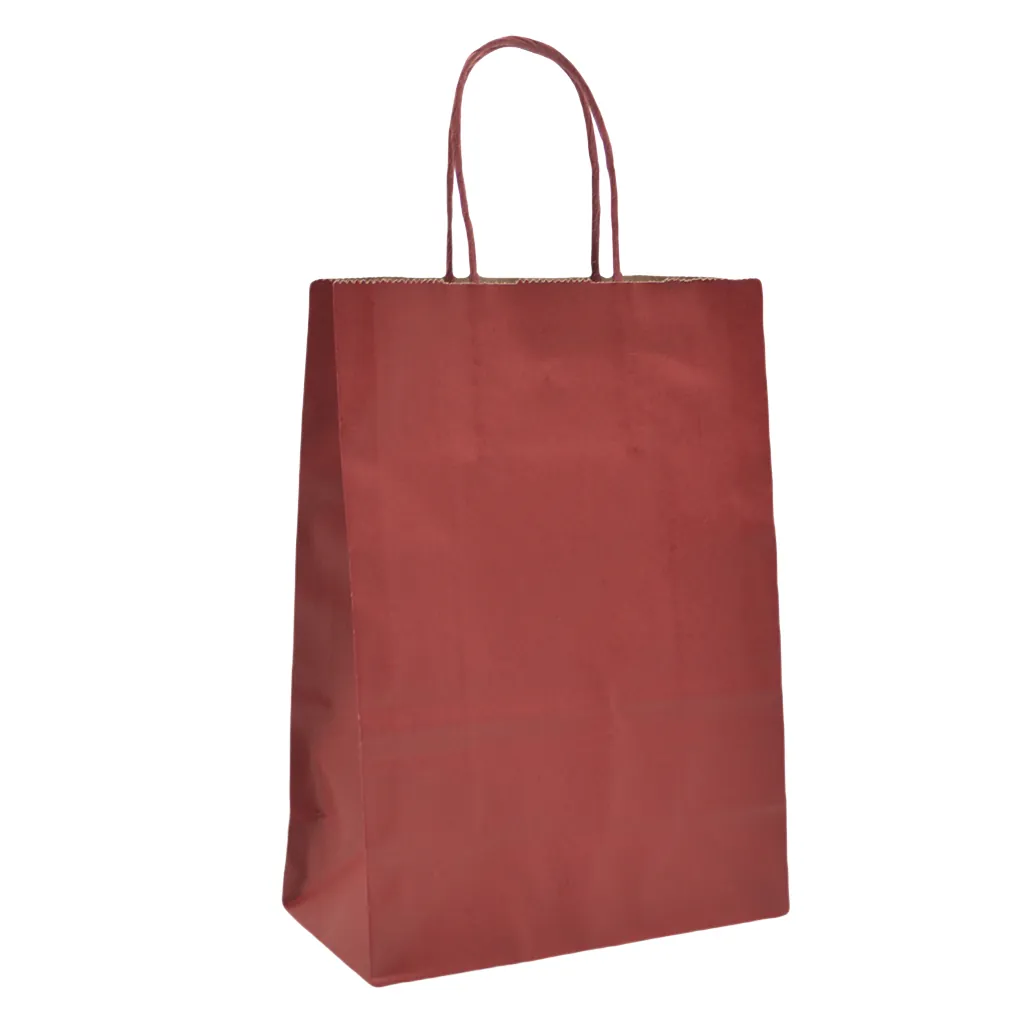 Sacs kraft rouge foncé poignées torsadées 35+14x42,5 cm – Paquet de 50 - Sacs kraft couleur poignées torsadées