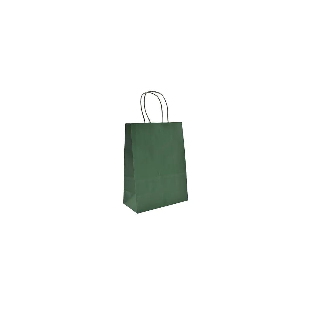 Sacs kraft vert foncé poignées torsadées 12+6x15 cm – Paquet de 100 - Sacs kraft couleur poignées torsadées