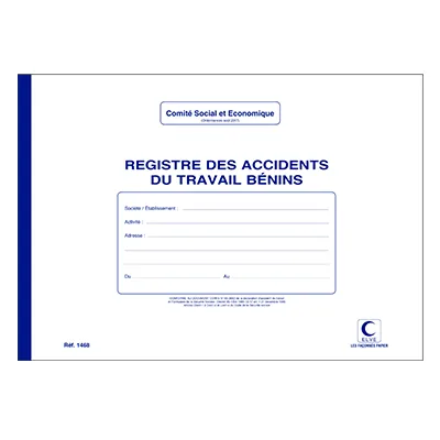 Registre des accidents du travail bénins A4 paysage 21 x 29,7 cm 20 pages - Registres de sécurité entreprises et ERP