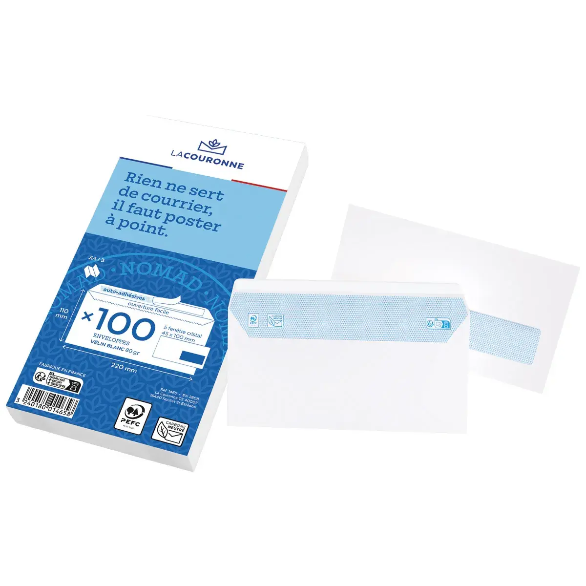 Enveloppe DL blanche avec fenêtre La Couronne Nomad 110 x 220 mm 80g – Paquet de 50 - Enveloppes blanches, Enveloppes kraft-2