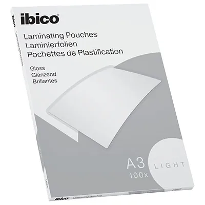 Pochette de plastification à chaud A3 80µ Ibico - Feuille plastifieuse - Brillante - Paquet de 100 - Plastifieuses, Pochettes de plastification