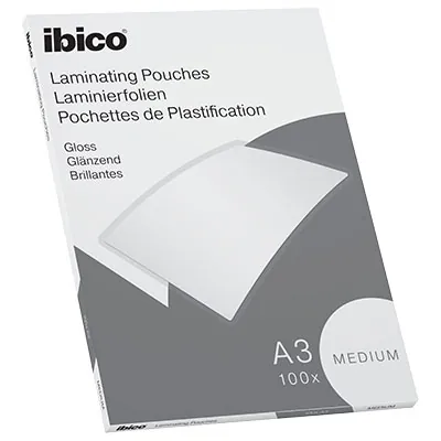 Pochette de plastification à chaud A3 100µ Ibico - Feuille plastifieuse - Brillante - Paquet de 100 - Plastifieuses, Pochettes de plastification