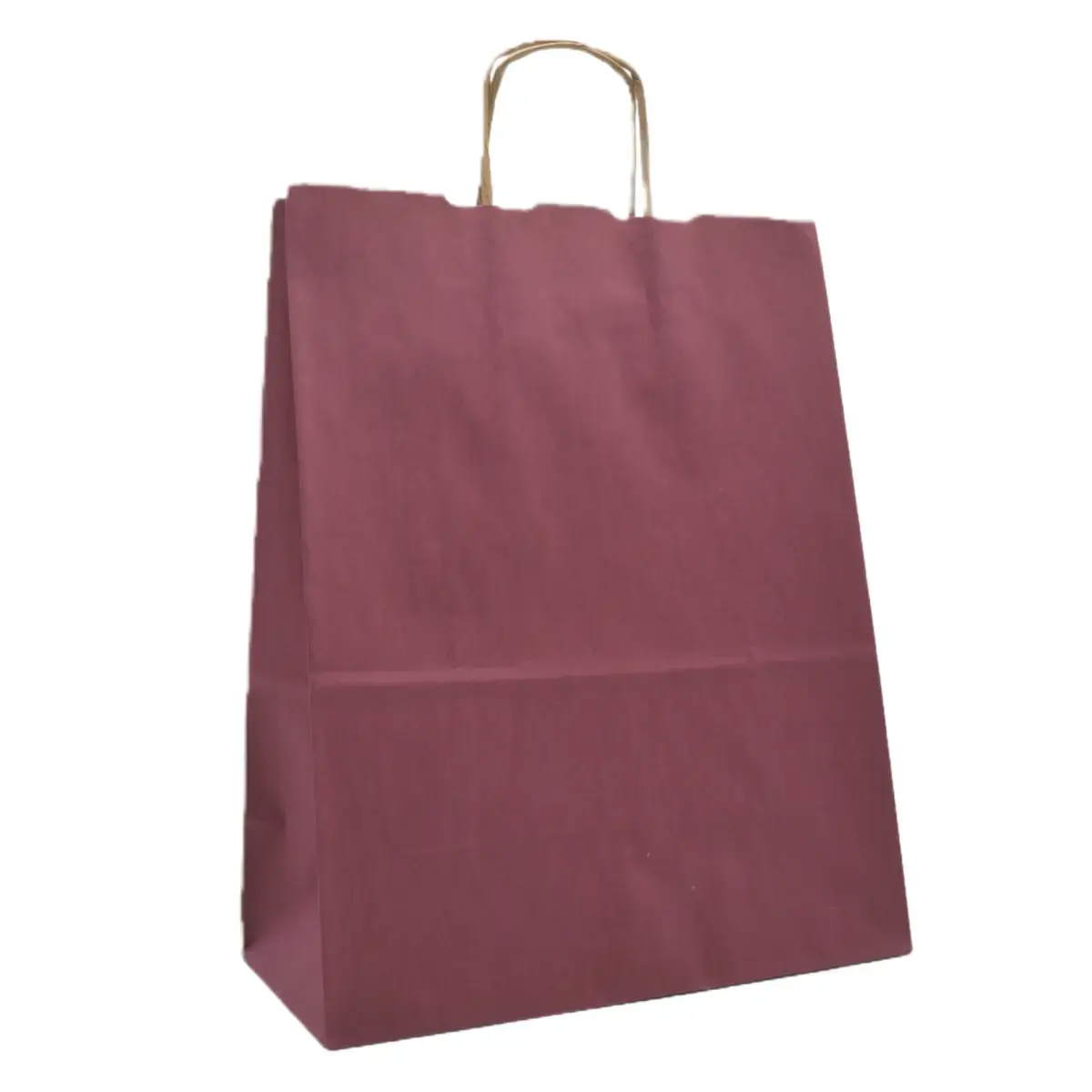 Sac kraft aubergine poignées torsadées 35 x 14 x 45 cm 100g/m² - Paquet de 100 - Sacs kraft couleur poignées torsadées