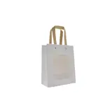 Sacs cadeaux kraft blanc à fenêtre et poignées brunes L 11 x P 8 x H 14 cm - Lot de 20 - Sacs kraft à fenêtre