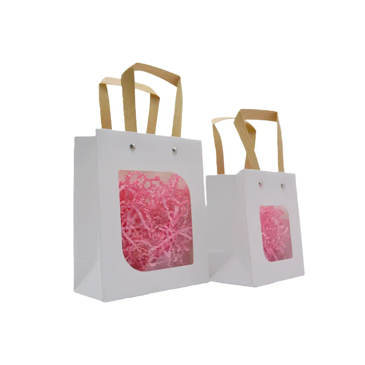 Sacs cadeaux kraft blanc à fenêtre et poignées brunes L 11 x P 8 x H 14 cm - Lot de 20 - Sacs kraft à fenêtre-2