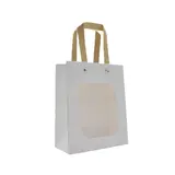 Sacs cadeaux kraft blanc à fenêtre et poignées brunes 15 x 7,6 x 18,5 cm – Paquet de 20 - Sacs kraft à fenêtre