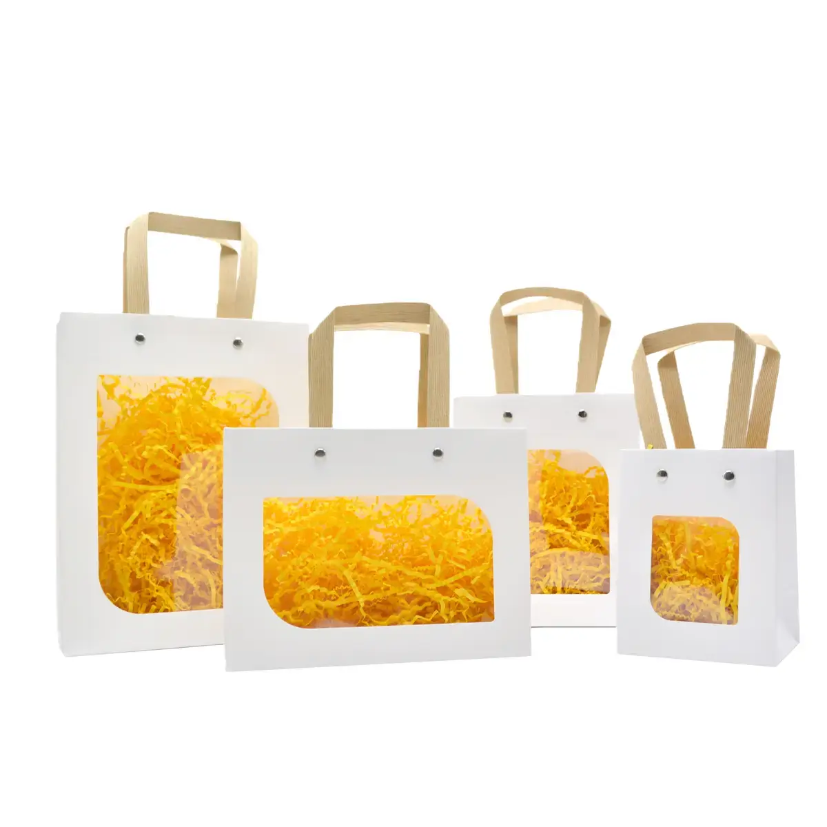 Sacs cadeaux kraft blanc à fenêtre et poignées brunes 15 x 7,6 x 18,5 cm – Paquet de 20 - Sacs kraft à fenêtre-3