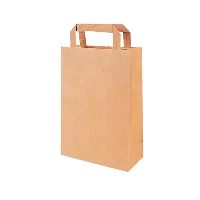 Sac papier kraft brun poignées plates 22+12x28 cm - Sac papier kraft - Paquet de 250 - Sacs kraft brun poignées plates