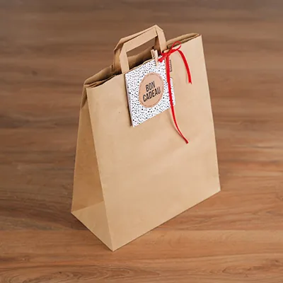 Sac papier kraft brun poignées plates 32+16x38 cm - Sac papier kraft - Paquet de 250 - Sacs kraft brun poignées plates-2