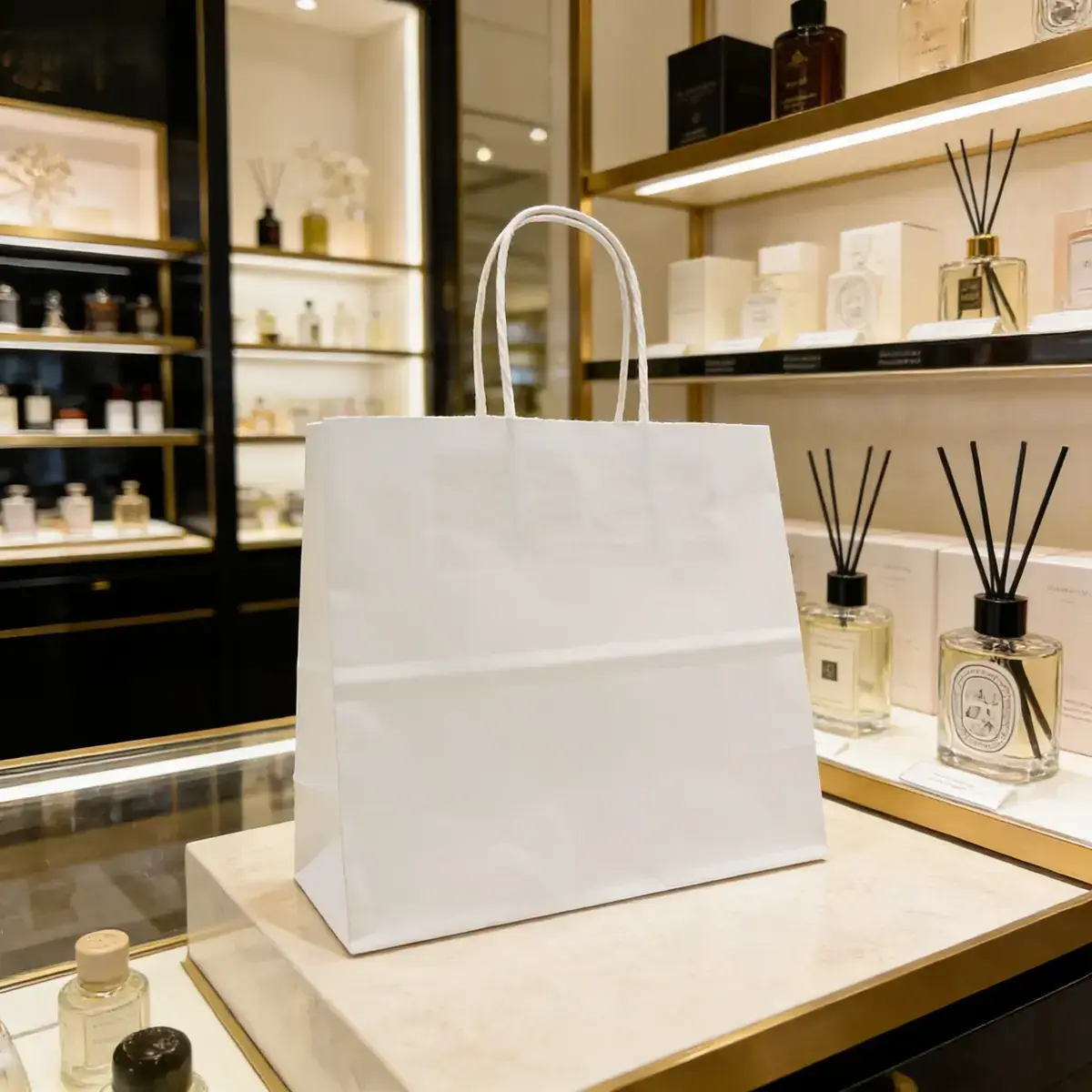 Sac kraft blanc poignées torsadées 24 x 10 x 21 cm 100g/m² – Sac papier blanc - Carton de 100 - Sacs kraft blanc poignées torsadées-2