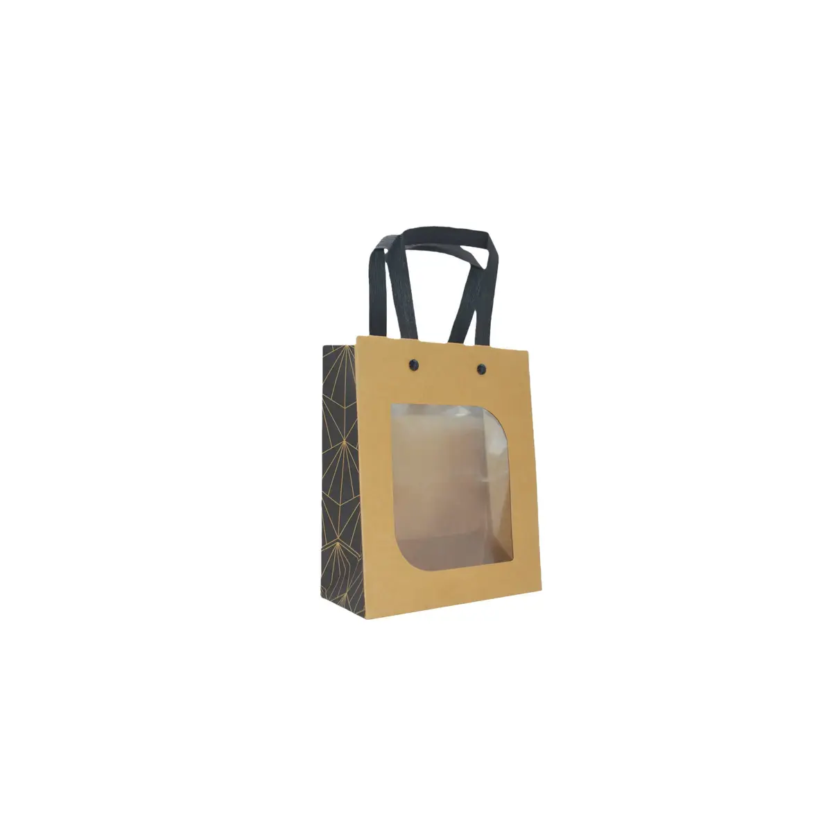 Sacs cadeaux kraft bruns à fenêtre, poignées noires 11 x 8 x 14 cm – Paquet de 20 - Sacs kraft à fenêtre