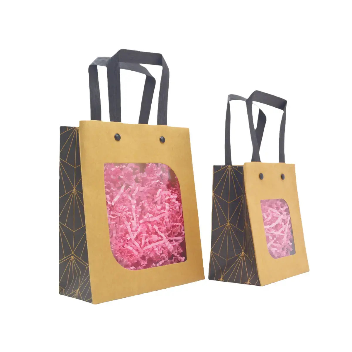 Sacs cadeaux kraft bruns à fenêtre, poignées noires 15 x 7,6 x 18,5 cm – Paquet de 20 - Sacs kraft à fenêtre-2