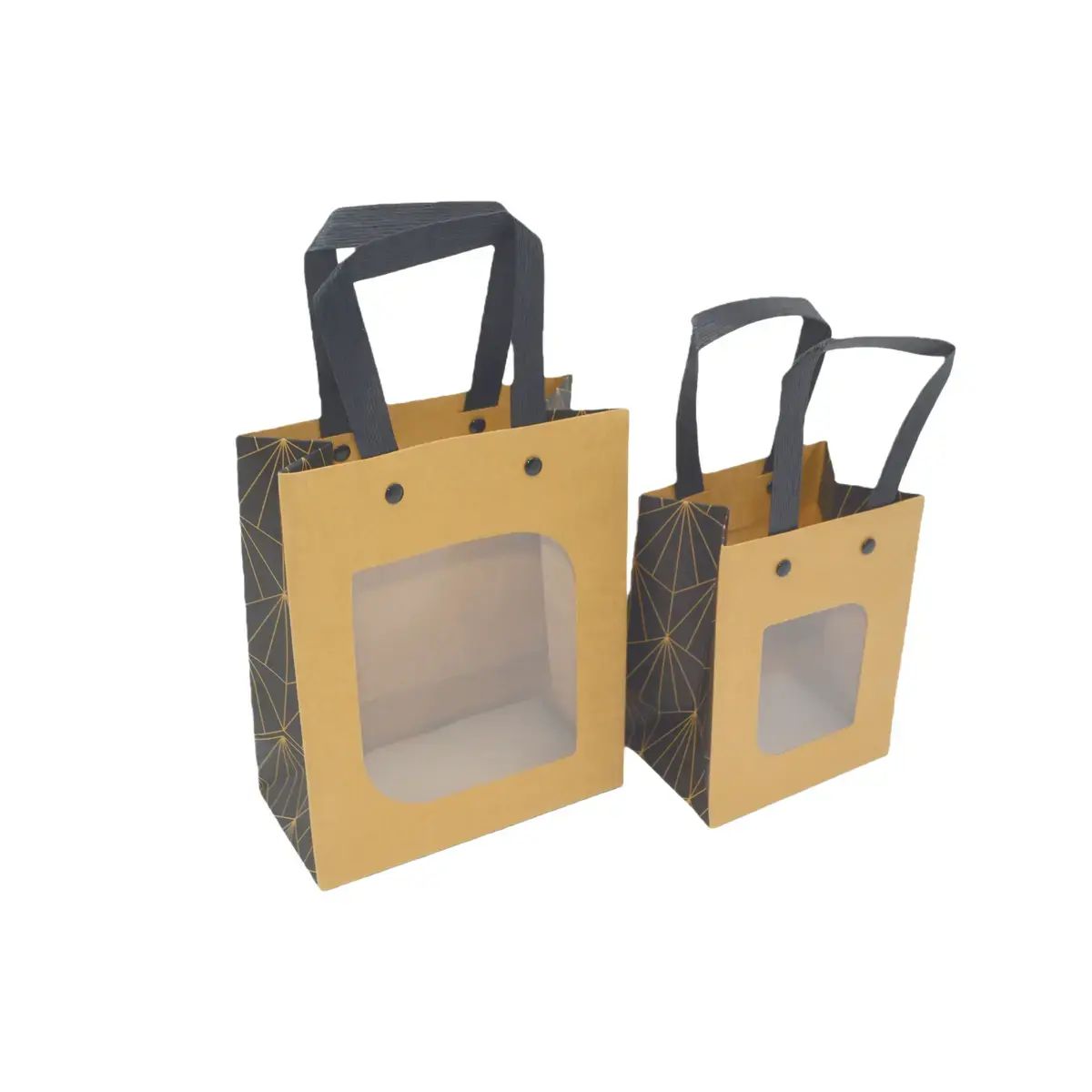 Sacs cadeaux kraft bruns à fenêtre, poignées noires 15 x 7,6 x 18,5 cm – Paquet de 20 - Sacs kraft à fenêtre-3
