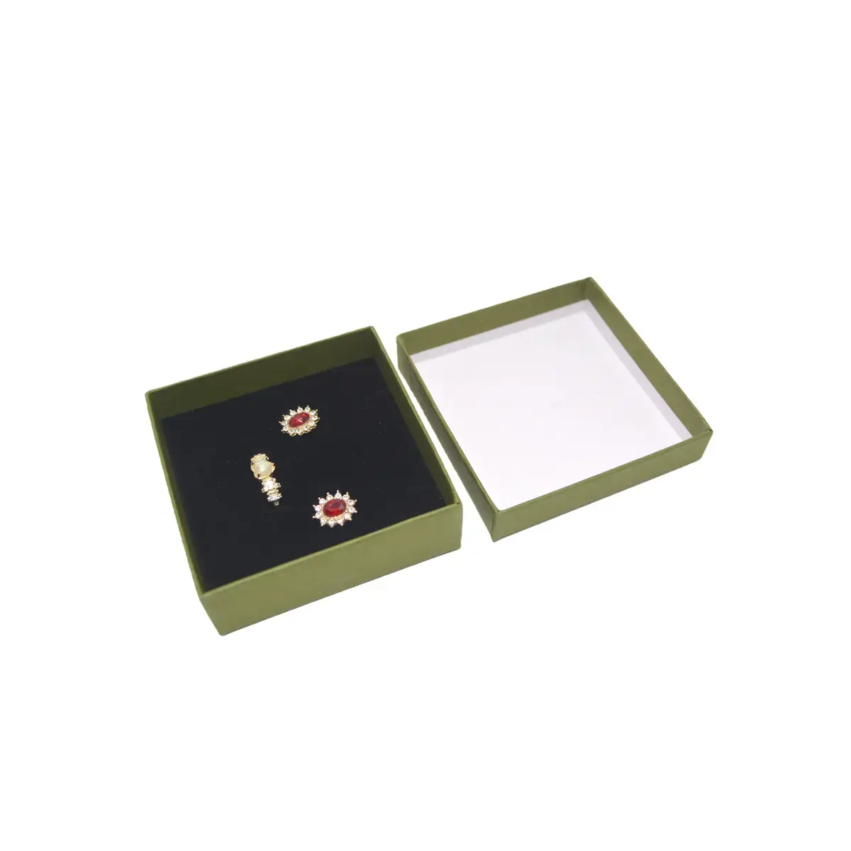 Écrin bijoux papier 7,5x7,5x3,5cm vert olive - boîte bijoux - Écrins à bijoux, Coffrets à bijoux