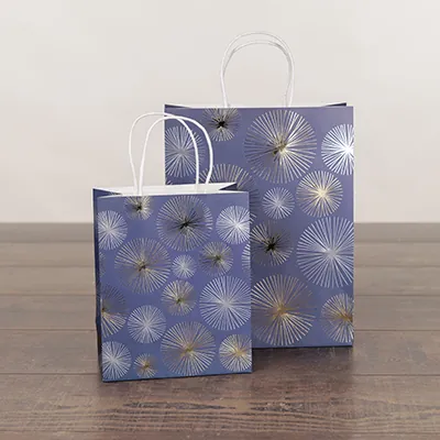 Sac cadeau kraft poignées torsadées bleu marine Feu d'artifice 18 + 10 x 22 cm - Paquet de 20 - Sacs kraft luxe-3