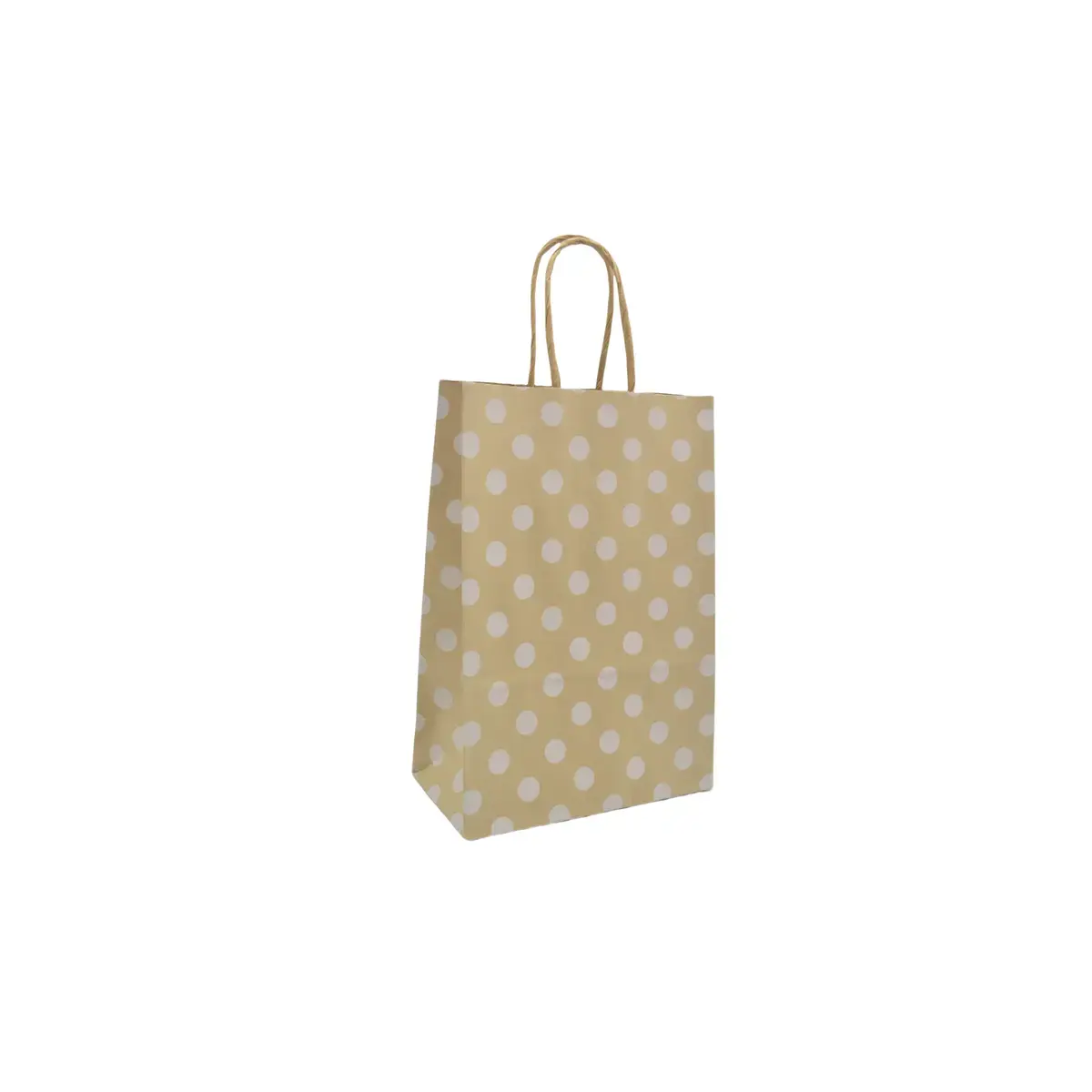 Sac cadeau kraft brun à pois blancs poignées torsadées 16 + 8 x 23 cm - Paquet de 100 - Sacs kraft à motifs