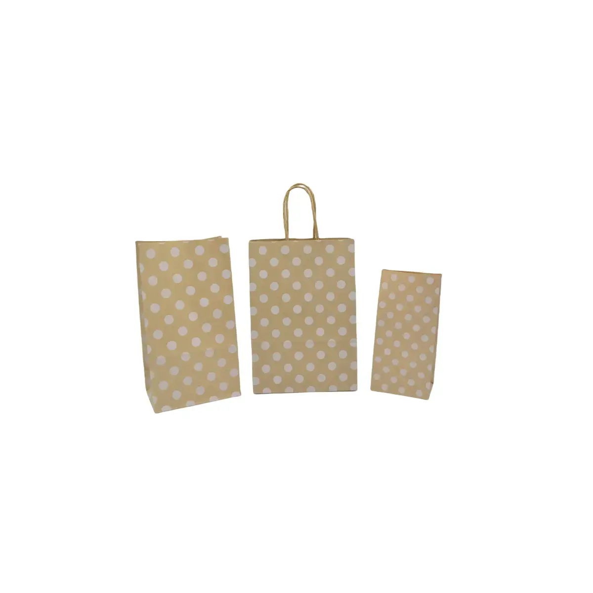 Sac cadeau kraft brun à pois blancs poignées torsadées 16 + 8 x 23 cm - Paquet de 100 - Sacs kraft à motifs-3