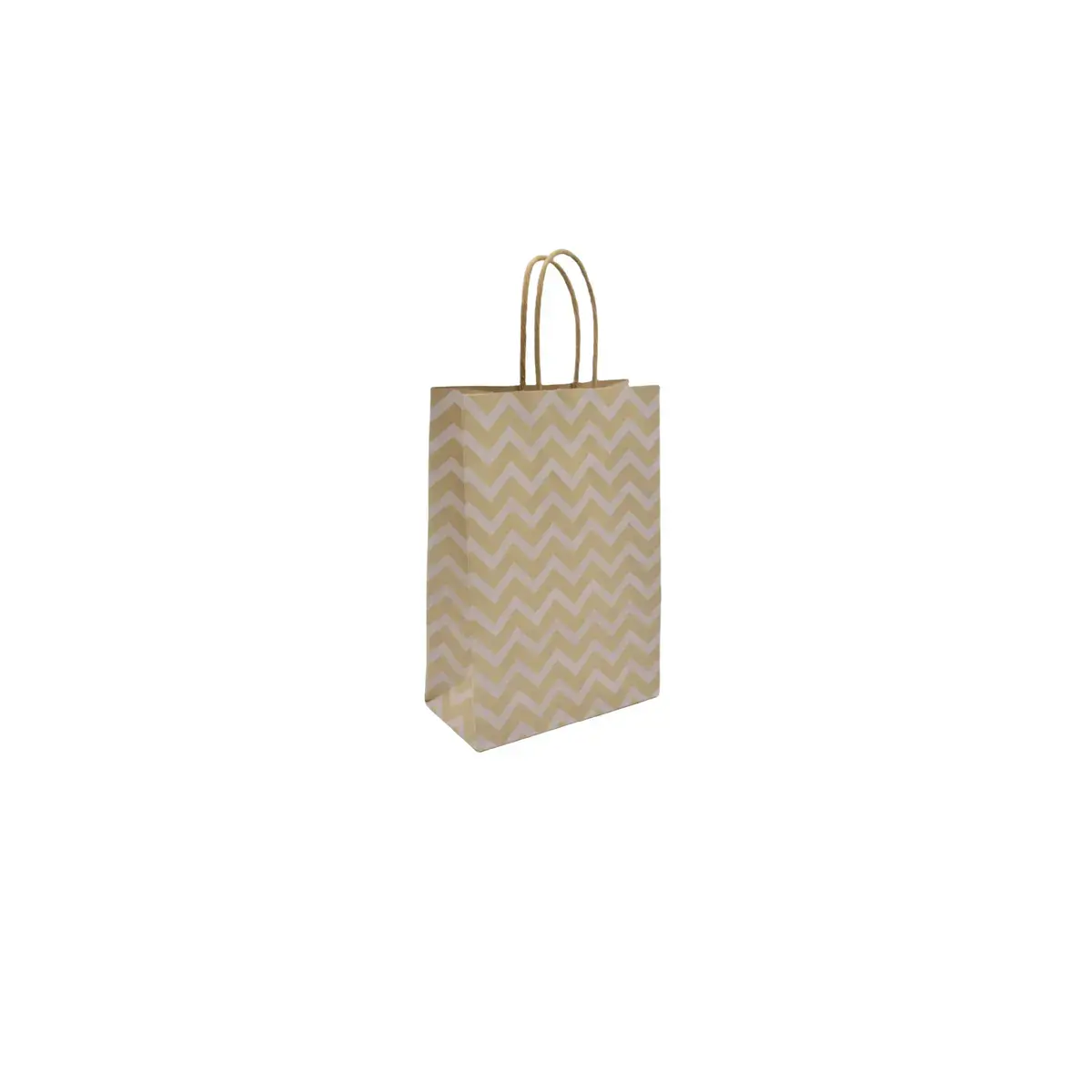 Sac cadeau kraft brun à chevrons blancs poignées torsadées 16 + 8 x 23 cm - Paquet de 100 - Sacs kraft à motifs