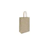 Sac cadeau kraft brun à chevrons blancs poignées torsadées 16 + 8 x 23 cm - Paquet de 100 - Sacs kraft à motifs