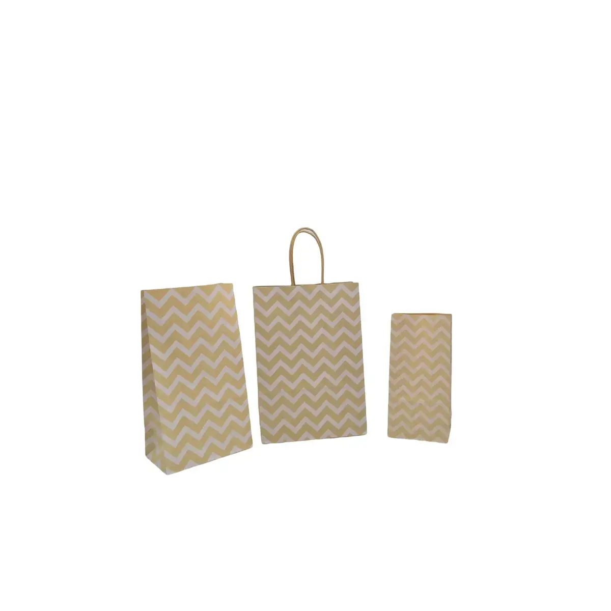 Sac cadeau kraft brun à chevrons blancs poignées torsadées 16 + 8 x 23 cm - Paquet de 100 - Sacs kraft à motifs-3