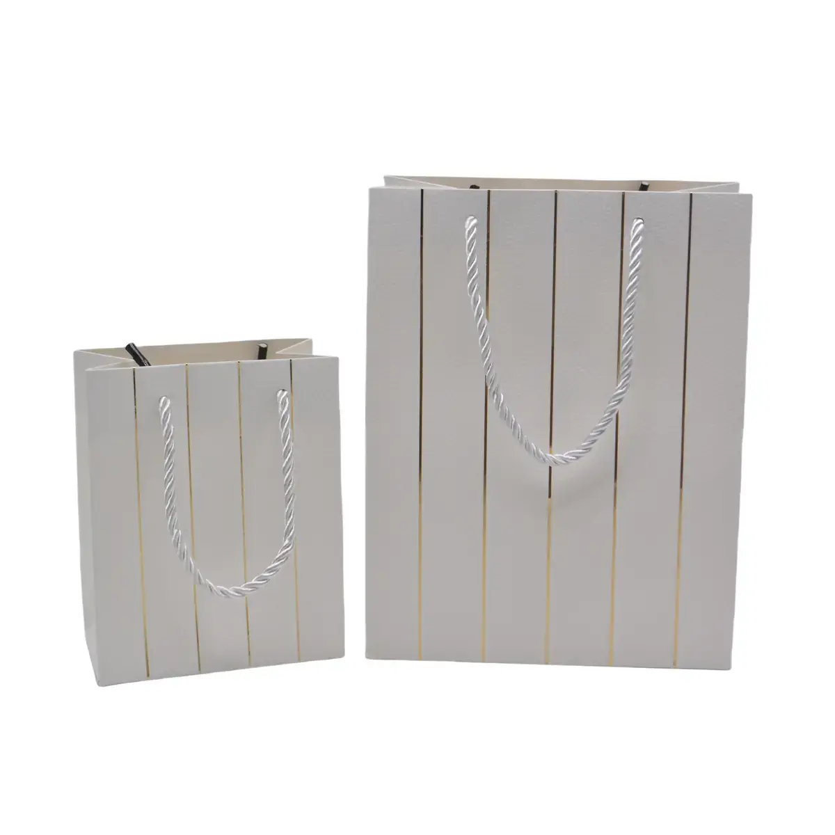 Sacs pelliculés blancs embossés lignes or poignées cordelette 12+7x15 cm 210g/m² – Paquet de 20 - Sacs pelliculés à motifs-2