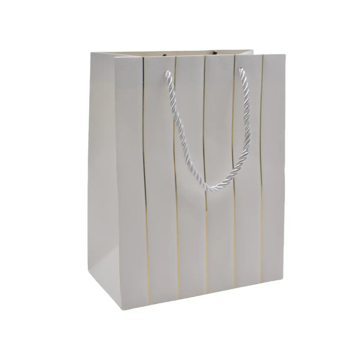 Sacs pelliculés blancs embossés lignes or poignées cordelette 18+10x23 cm 210g/m² – Paquet de 20 - Sacs pelliculés à motifs