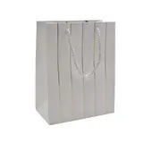 Sacs pelliculés blancs embossés lignes or poignées cordelette 18+10x23 cm 210g/m² – Paquet de 20