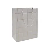 Sacs pelliculés blancs embossés carreaux vagues or poignées cordelette 18+10x23 cm 210g/m² – Paquet de 20 - Sacs pelliculés à motifs