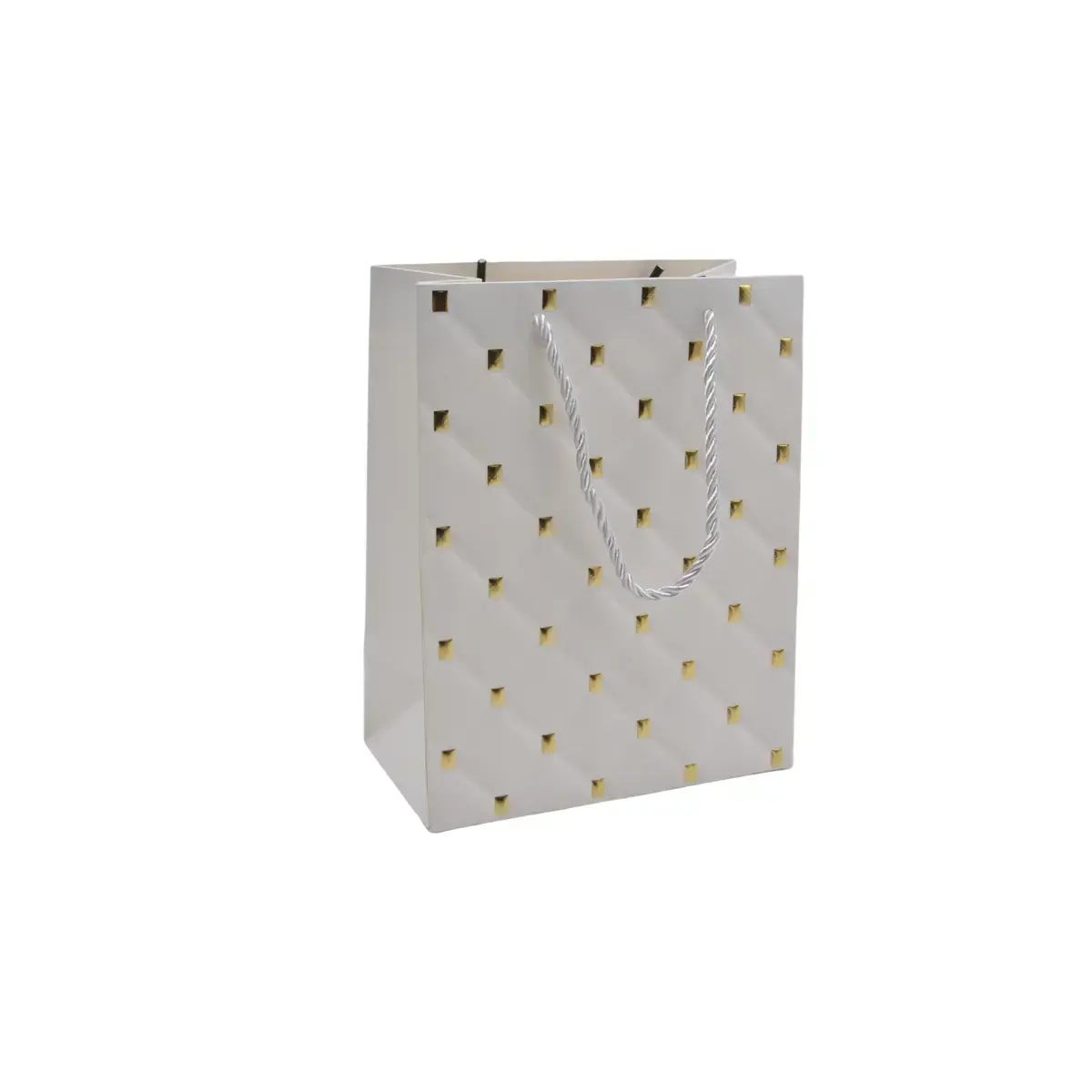 Sacs pelliculés blancs embossés losanges or poignées cordelette 12+7x15 cm 210g/m² – Paquet de 20 - Sacs pelliculés à motifs