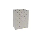 Sacs pelliculés blancs embossés losanges or poignées cordelette 12+7x15 cm 210g/m² – Paquet de 20