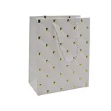 Sacs pelliculés blancs embossés losanges or poignées cordelette 18+10x23 cm 210g/m² – Paquet de 20 - Sacs pelliculés à motifs