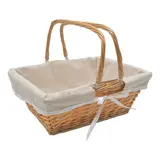 Panier en osier avec double anses rabattables et tissu beige 35 x 27 x 13 cm - Paniers à garnir