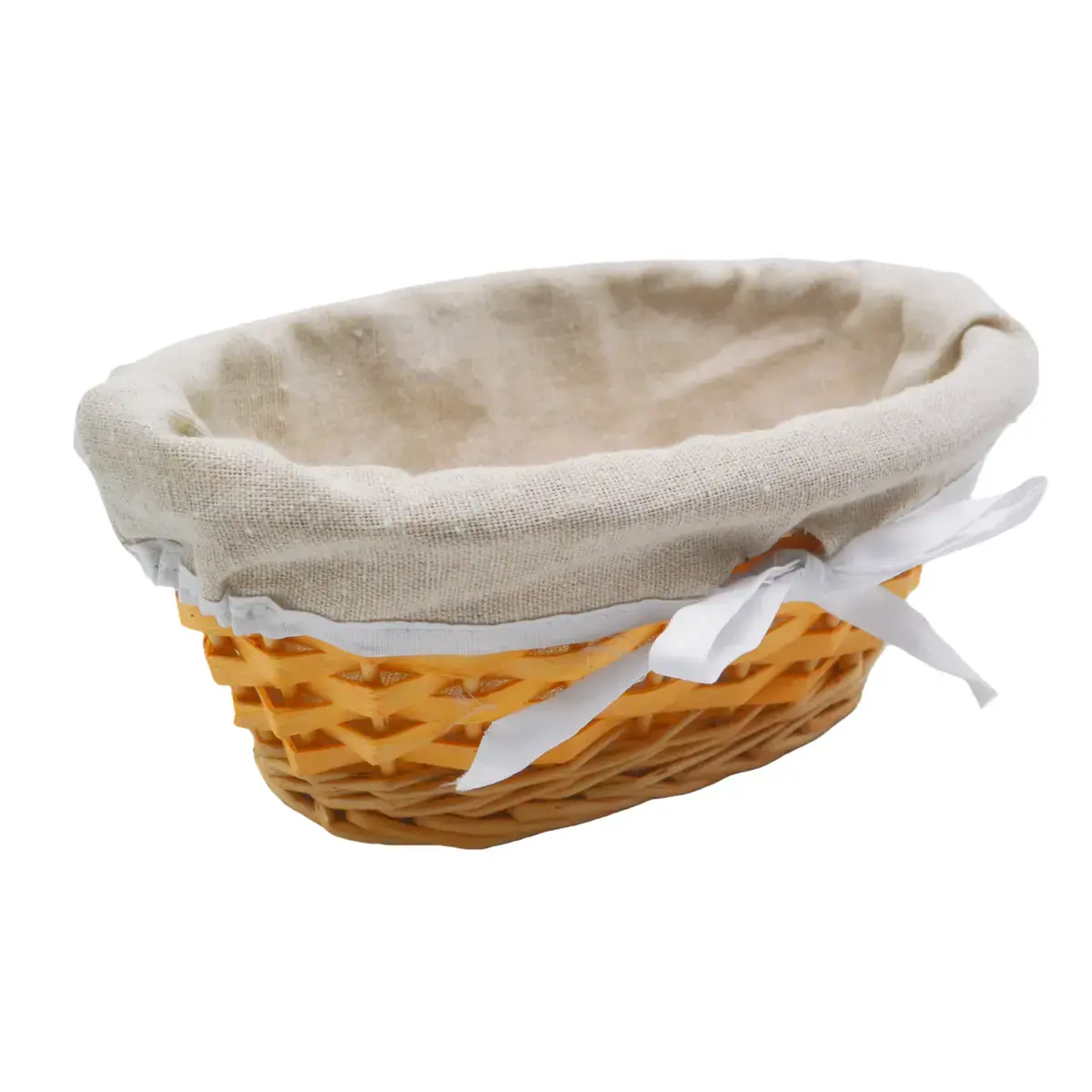 Corbeille osier ovale avec tissu beige 22,5 x 14 x 9 cm - Panier osier ovale avec tissu - Corbeilles osier