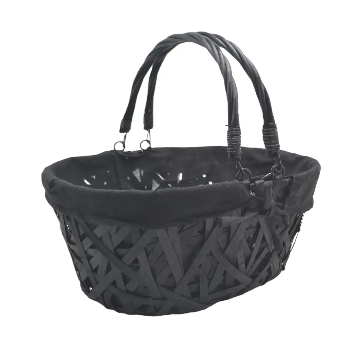 Panier en osier noir avec double anses rabattables et tissu noir 36 x 28 x 15 cm - Paniers à garnir