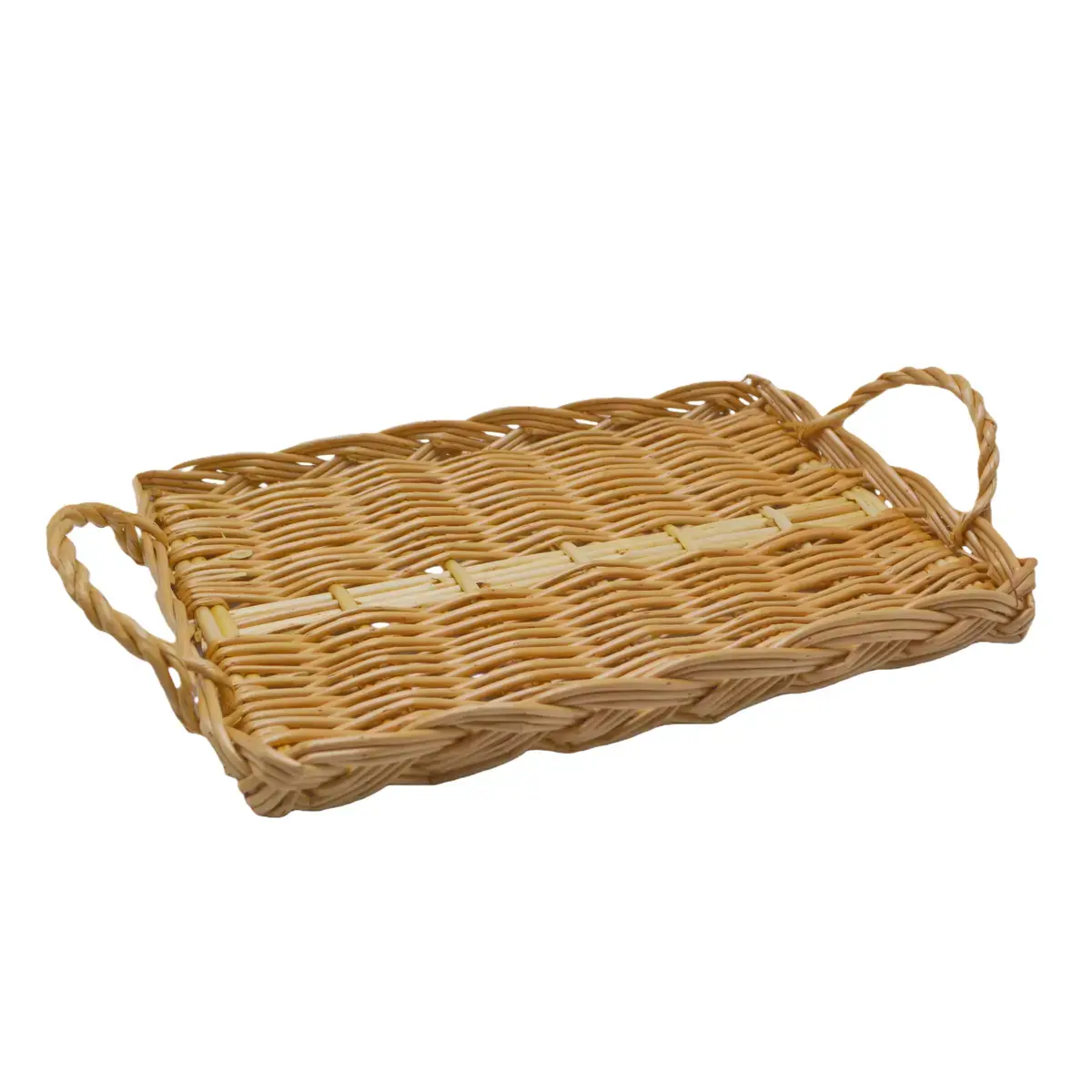 Plateau rectangulaire en osier avec poignées 32 x 22 x 3 cm - Plateau de service en osier - Plateaux à garnir