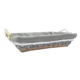 Corbeille osier rectangulaire avec tissu gris et poignées bois 38 x 27 x 8 cm - Panier osier rectangulaire avec tissu et poignées - Contenants et coffrets