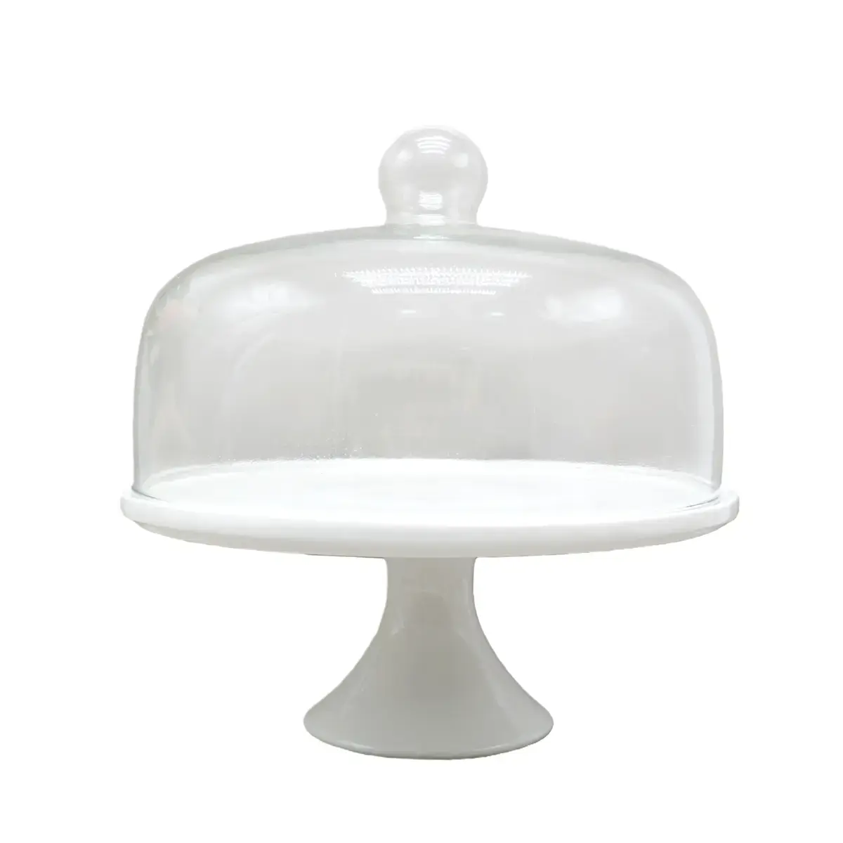 Cloche à gâteau en verre sur pied céramique ø 29,5 x H 30 cm - Présentoir gâteau sur pied - Blanc - Cloches à gâteaux, Présentoirs gâteaux